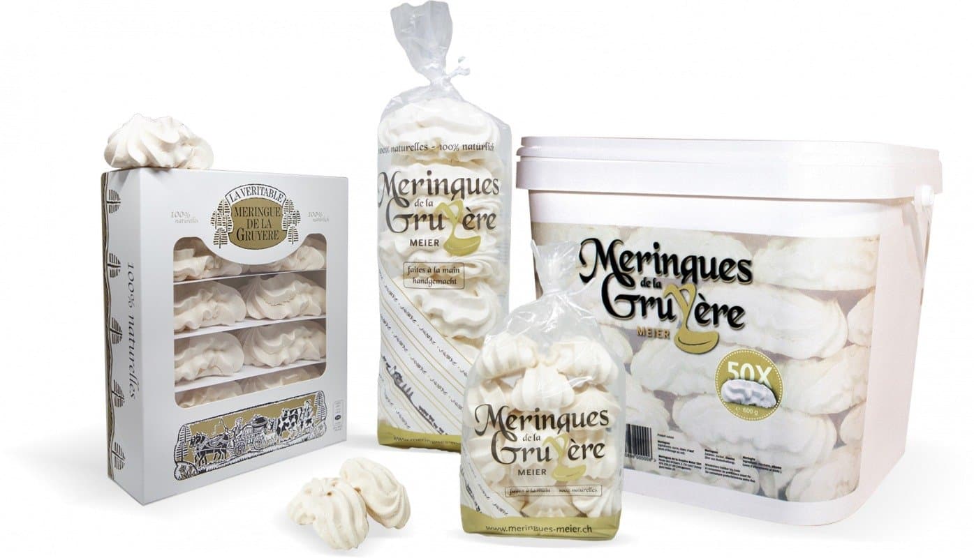 La gamme des meringues Meier : boîtes, sachets et seaux